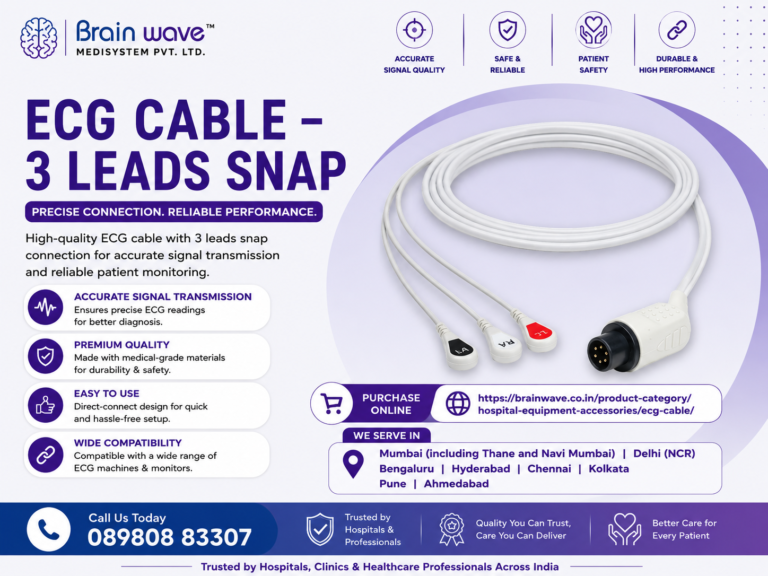 ECG Cable – 3 Leads Snap for Accurate Signal Transmission and Reliable Patient Monitoring